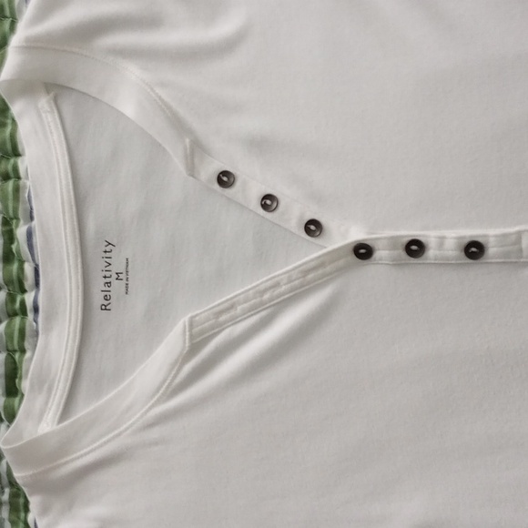 Relativity White Cotton V neck Henley Women's M (3/4 length sleeves) - Picture 2 of 8